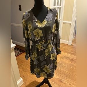 LOFT Floral Dress in Yellow and Gray